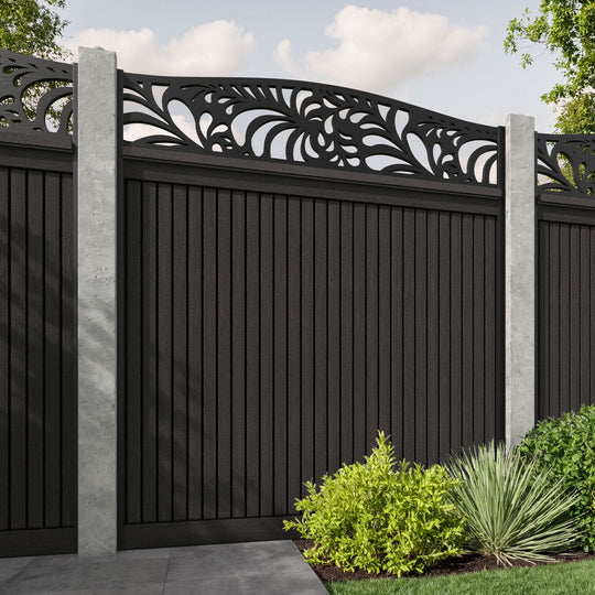 Virtis Petal Curved Top Fence Panel - Dark Oak - for existing concrete posts