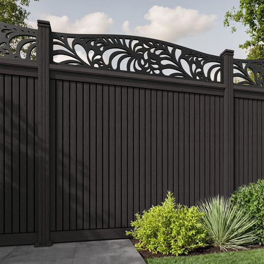 Virtis Petal Curved Top Fence Panel - Dark Oak - with our composite posts
