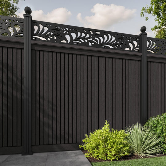 Virtis Petal Fence Panel - Dark Oak - with our aluminium posts