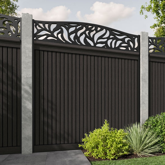 Virtis Plume Curved Top Fence Panel - Dark Oak - for existing concrete posts