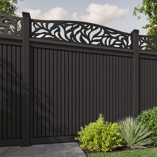 Virtis Plume Curved Top Fence Panel - Dark Oak - with our composite posts