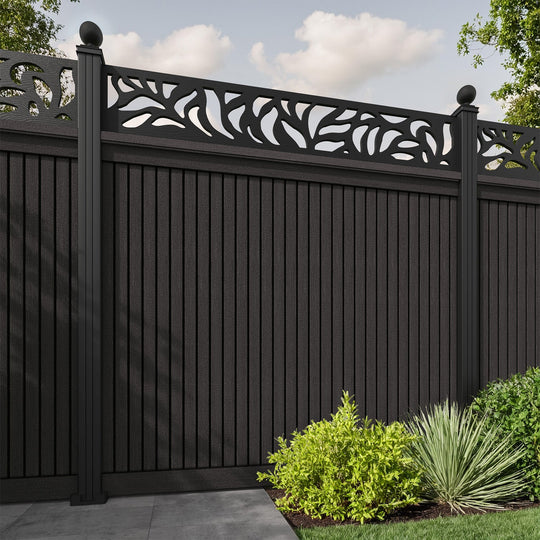 Virtis Plume Fence Panel - Dark Oak - with our aluminium posts