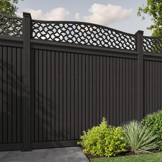 Virtis Vida Curved Top Fence Panel - Dark Oak - with our composite posts