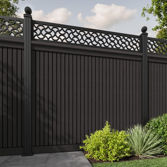 Virtis Vida Fence Panel - Dark Oak - with our aluminium posts