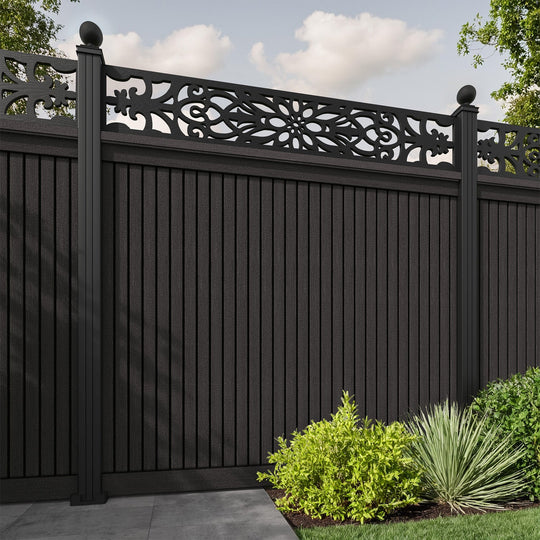 Virtis Windsor Fence Panel - Dark Oak - with our aluminium posts