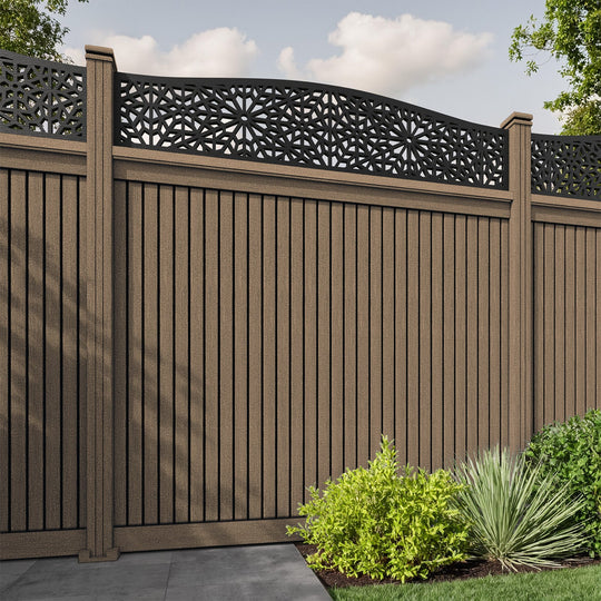 Virtis Alnara Curved Top Fence Panel - Teak - with our composite posts