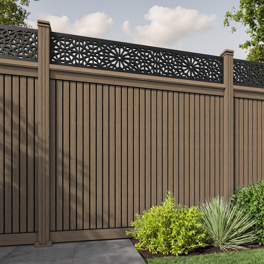 Virtis Alnara Fence Panel - Teak - with our composite posts