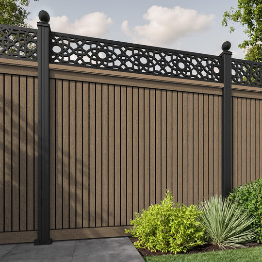 Virtis Ambar Fence Panel - Teak - with our aluminium posts