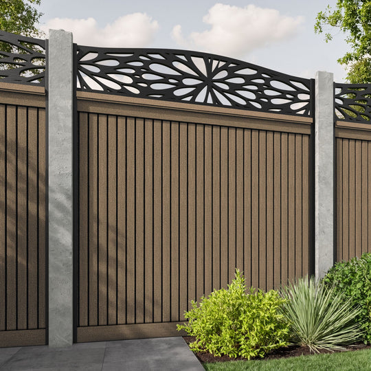 Virtis Blossom Curved Top Fence Panel - Teak - for existing concrete posts