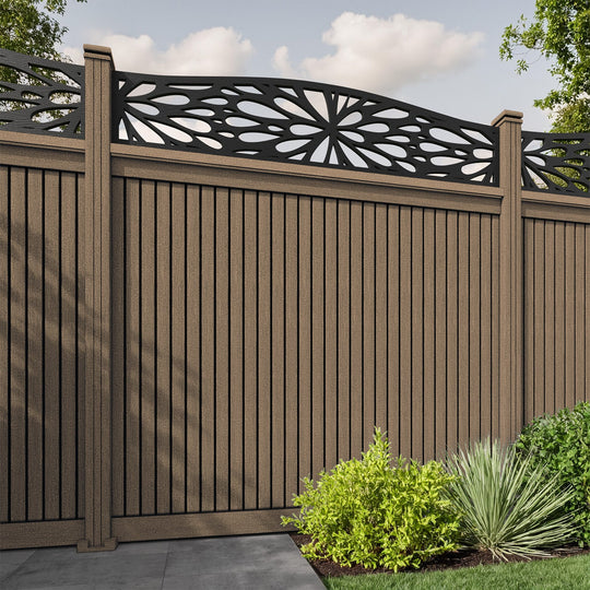 Virtis Blossom Curved Top Fence Panel - Teak - with our composite posts
