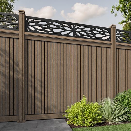 Virtis Blossom Fence Panel - Teak - with our composite posts