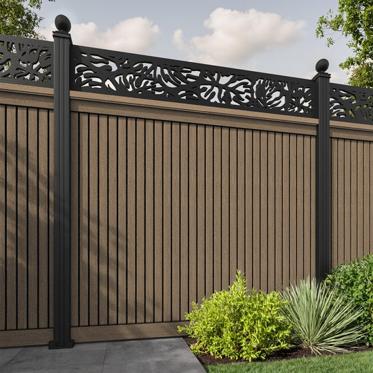 Virtis Botanic Fence Panel - Teak - with our aluminium posts