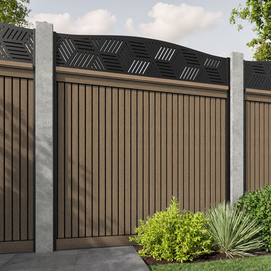 Virtis Cubed Curved Top Fence Panel - Teak - for existing concrete posts