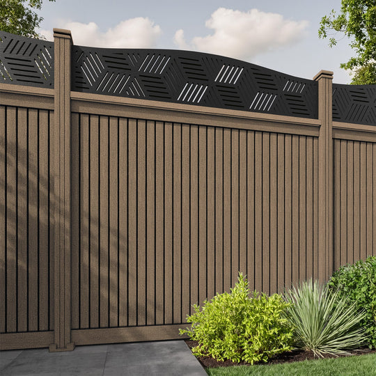 Virtis Cubed Curved Top Fence Panel - Teak - with our composite posts