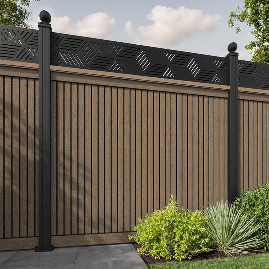 Virtis Cubed Fence Panel - Teak - with our aluminium posts