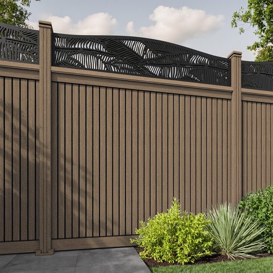 Virtis Feather Curved Top Fence Panel - Teak - with our composite posts