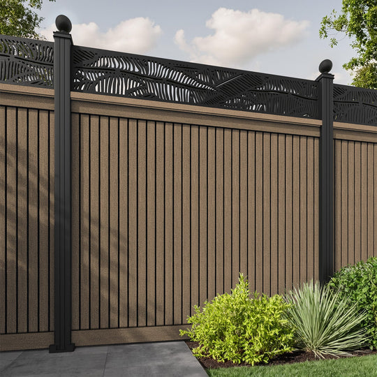 Virtis Feather Fence Panel - Teak - with our aluminium posts