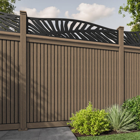 Virtis Palm Curved Top Fence Panel - Teak - with our composite posts