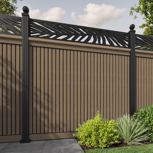 Virtis Palm Fence Panel - Teak - with our aluminium posts