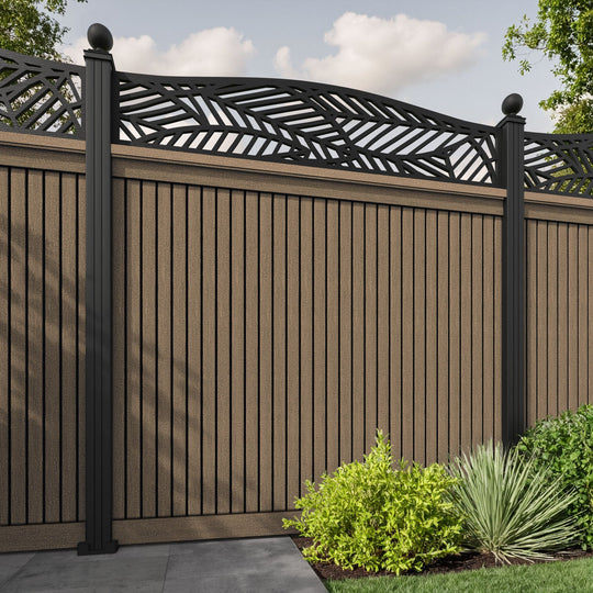 Virtis Habitat Curved Top Fence Panel - Teak - with our aluminium posts
