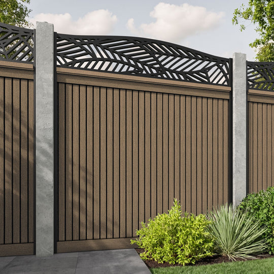 Virtis Habitat Curved Top Fence Panel - Teak - for existing concrete posts