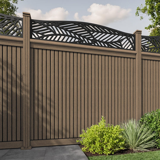 Virtis Habitat Curved Top Fence Panel - Teak - with our composite posts