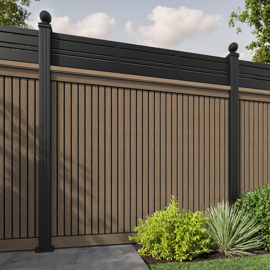 Virtis Linea Fence Panel - Teak - with our aluminium posts