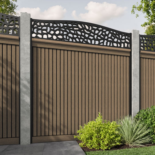Virtis Pebble Curved Top Fence Panel - Teak - for existing concrete posts