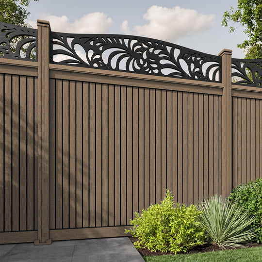Virtis Petal Curved Top Fence Panel - Teak - with our composite posts
