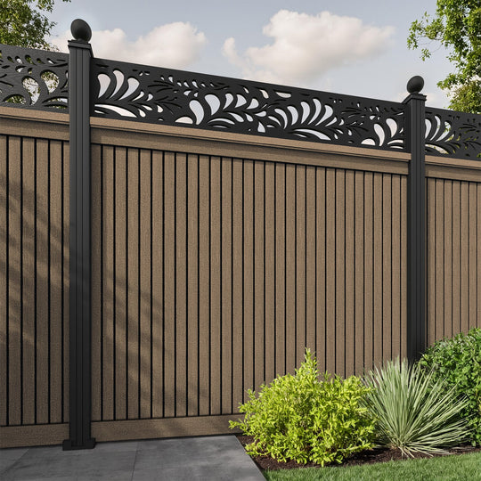 Virtis Petal Fence Panel - Teak - with our aluminium posts