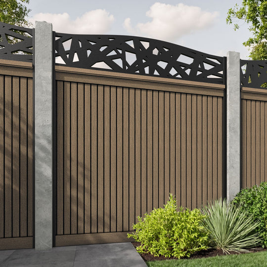 Virtis Prism Curved Top Fence Panel - Teak - for existing concrete posts