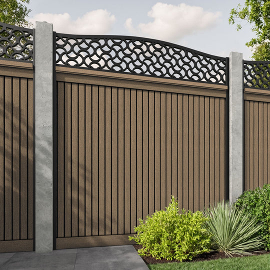 Virtis Vida Curved Top Fence Panel - Teak - for existing concrete posts