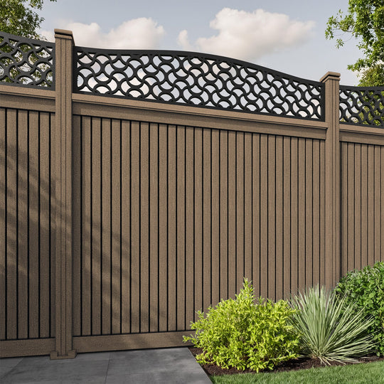 Virtis Vida Curved Top Fence Panel - Teak - with our composite posts