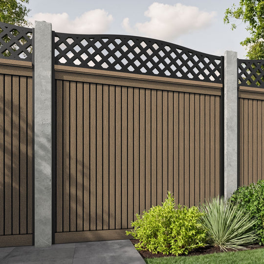 Virtis High Wave Fence Panel - Teak - for existing concrete posts