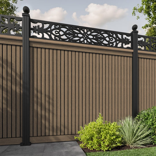 Virtis Windsor Fence Panel - Teak - with our aluminium posts