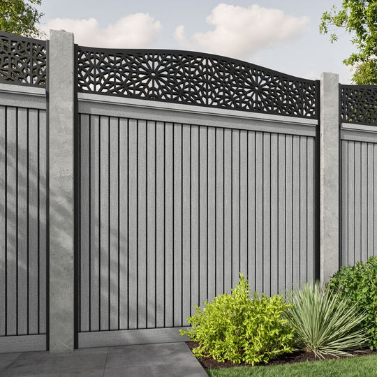 Virtis Alnara Curved Top Fence Panel - Light Grey - for existing concrete posts