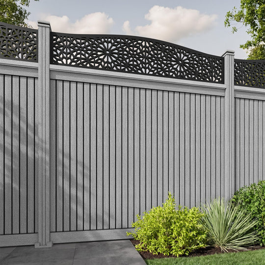 Virtis Alnara Curved Top Fence Panel - Light Grey - with our composite posts