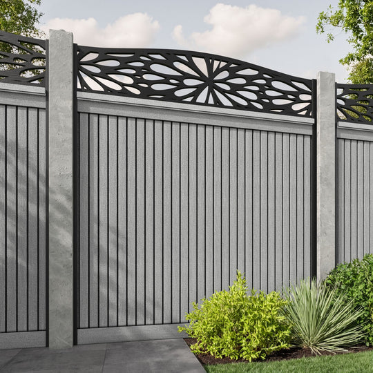 Virtis Blossom Curved Top Fence Panel - Light Grey - for existing concrete posts