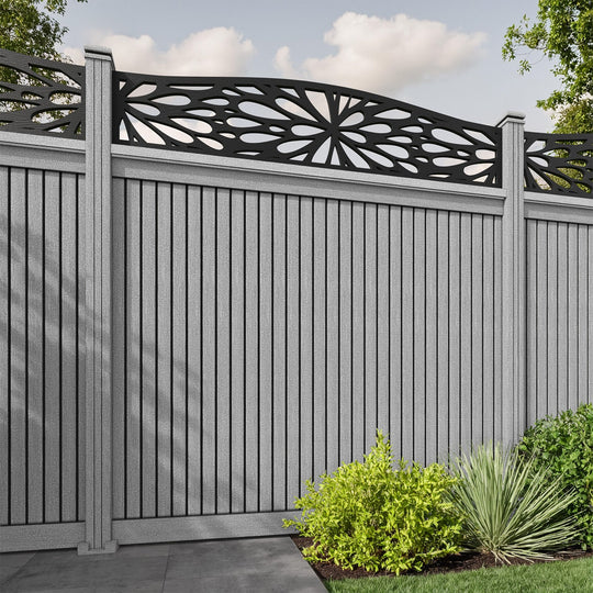 Virtis Blossom Curved Top Fence Panel - Light Grey - with our composite posts