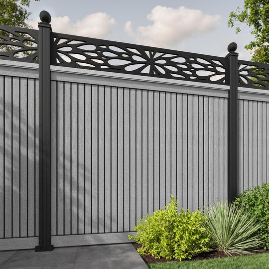 Virtis Blossom Fence Panel - Light Grey - with our aluminium posts
