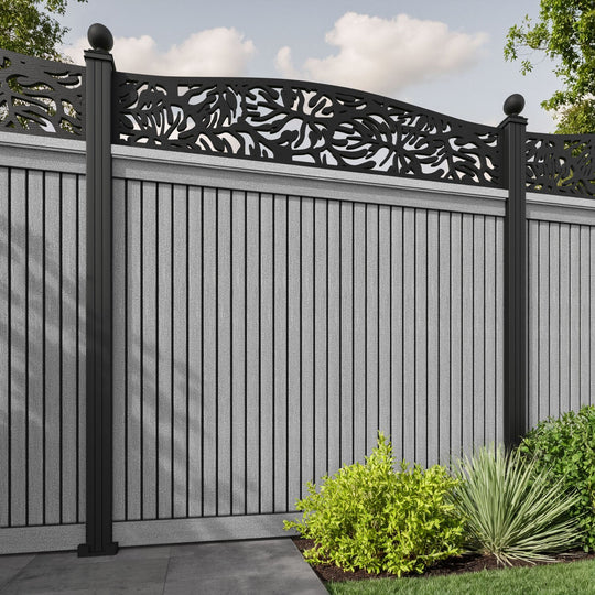 Virtis Botanic Curved Top Fence Panel - Light Grey - with our aluminium posts