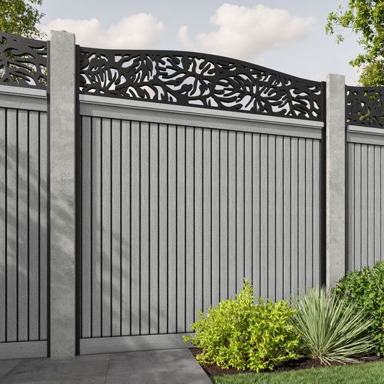 Virtis Botanic Curved Top Fence Panel - Light Grey - for existing concrete posts