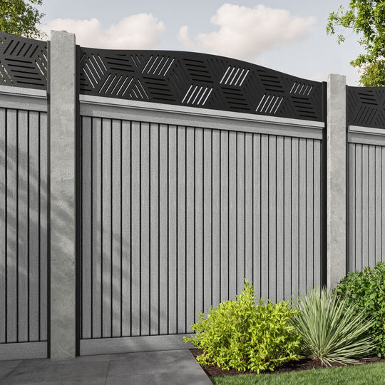 Virtis Cubed Curved Top Fence Panel - Light Grey - for existing concrete posts