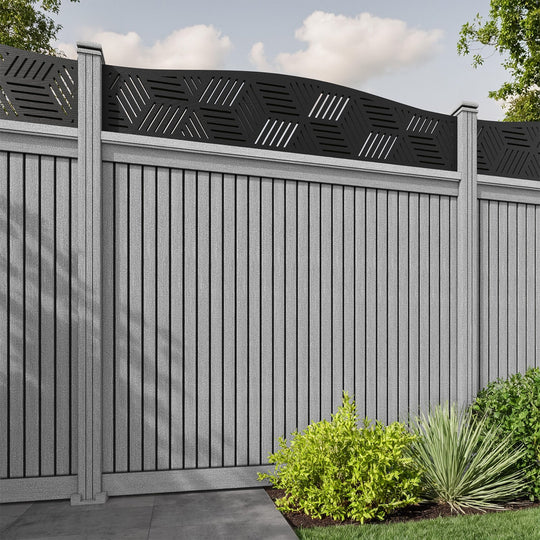 Virtis Cubed Curved Top Fence Panel - Light Grey - with our composite posts