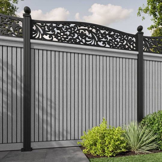 Virtis Eden Curved Top Fence Panel - Light Grey - with our aluminium posts