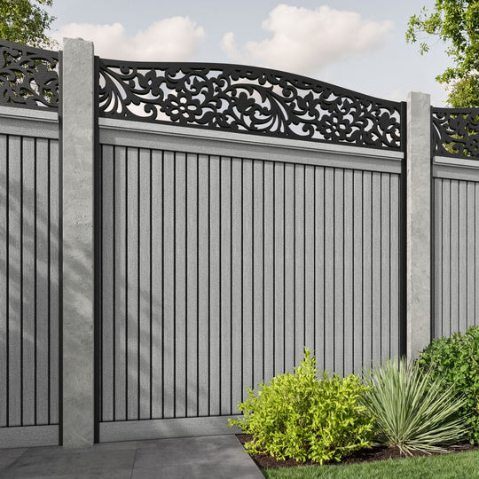 Virtis Eden Curved Top Fence Panel - Light Grey - for existing concrete posts
