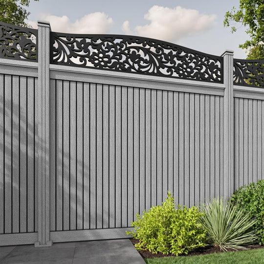 Virtis Eden Curved Top Fence Panel - Light Grey - with our composite posts
