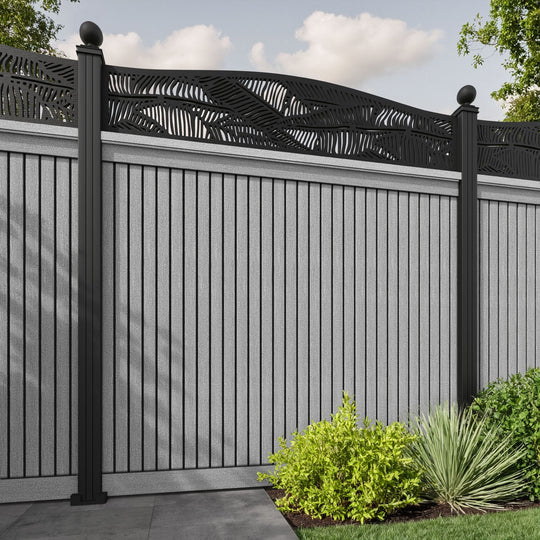 Virtis Feather Curved Top Fence Panel - Light Grey - with our aluminium posts