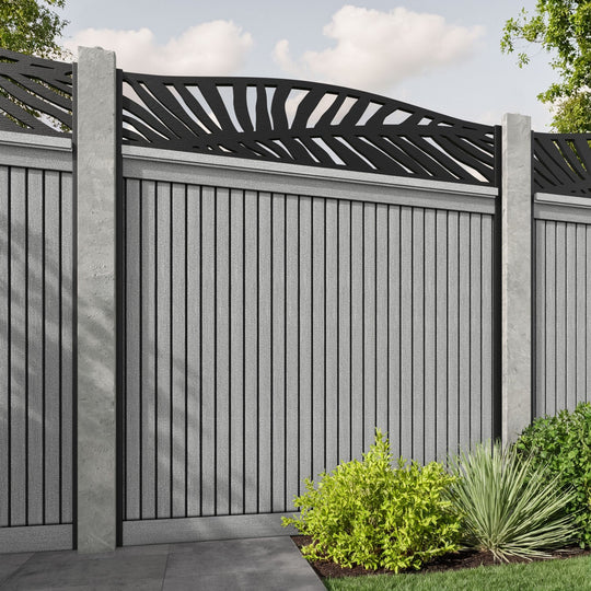 Virtis Palm Curved Top Fence Panel - Light Grey - for existing concrete posts