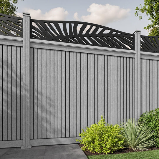 Virtis Palm Curved Top Fence Panel - Light Grey - with our composite posts